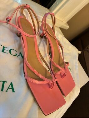 Bottega Veneta Pink Square-Toe Strappy Heels NEW, never worn